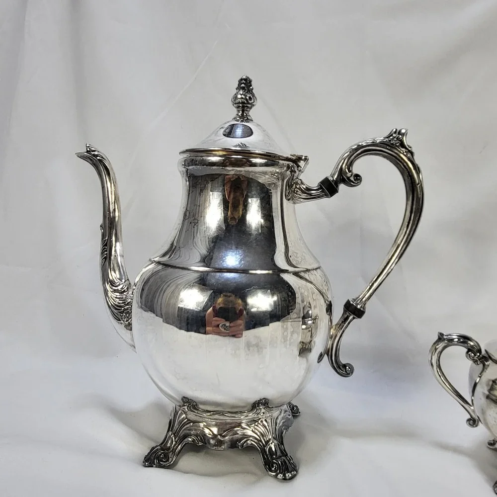 FB Rogers Silver Co 1883 Victorian Teapot Lidded Creamer Bowl Set Silverplate